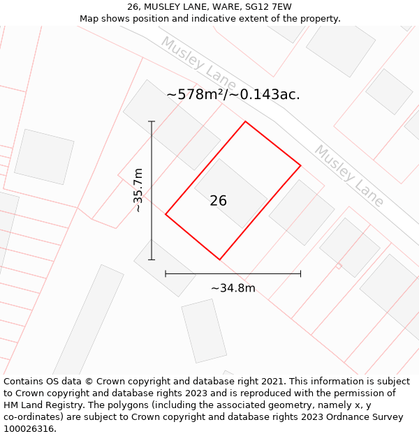 26, MUSLEY LANE, WARE, SG12 7EW: Plot and title map