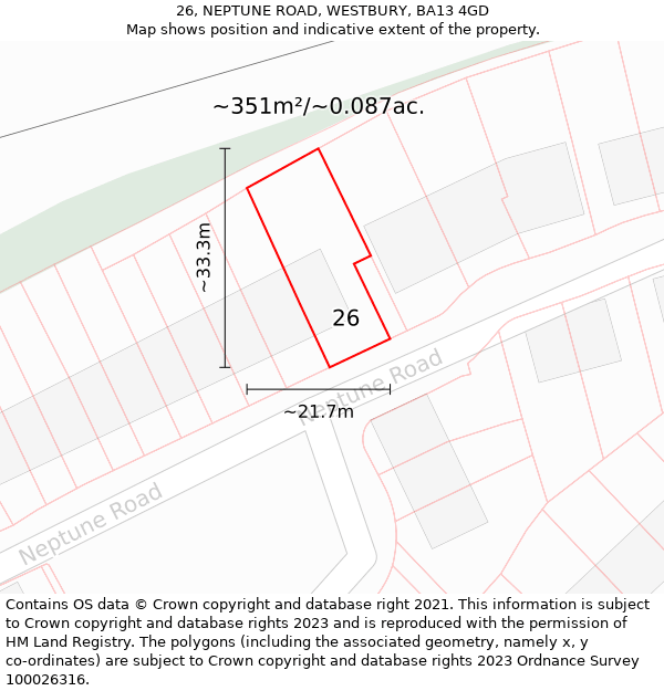 26, NEPTUNE ROAD, WESTBURY, BA13 4GD: Plot and title map