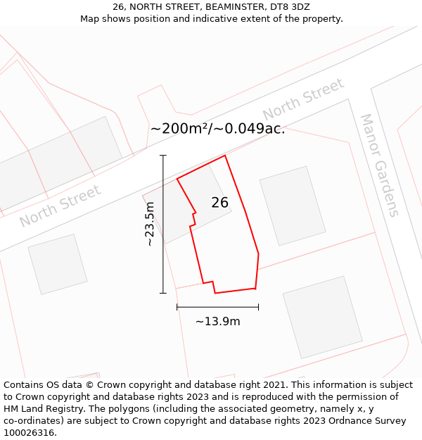 26, NORTH STREET, BEAMINSTER, DT8 3DZ: Plot and title map