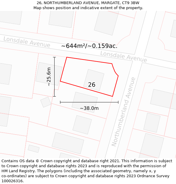 26, NORTHUMBERLAND AVENUE, MARGATE, CT9 3BW: Plot and title map