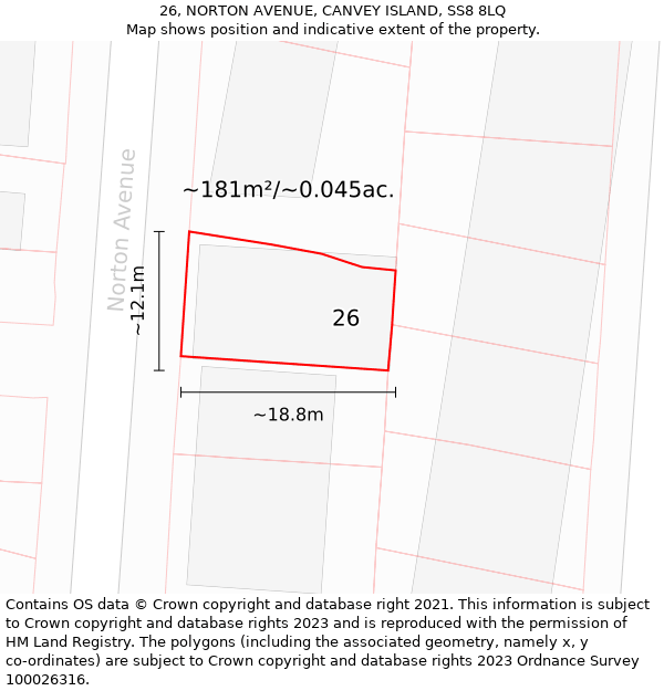 26, NORTON AVENUE, CANVEY ISLAND, SS8 8LQ: Plot and title map