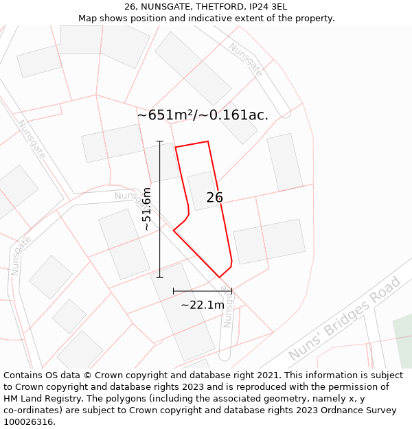 26, NUNSGATE, THETFORD, IP24 3EL: Plot and title map