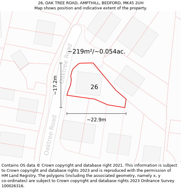 26, OAK TREE ROAD, AMPTHILL, BEDFORD, MK45 2UH: Plot and title map