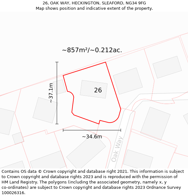 26, OAK WAY, HECKINGTON, SLEAFORD, NG34 9FG: Plot and title map