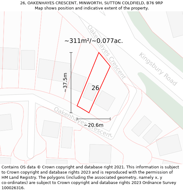 26, OAKENHAYES CRESCENT, MINWORTH, SUTTON COLDFIELD, B76 9RP: Plot and title map