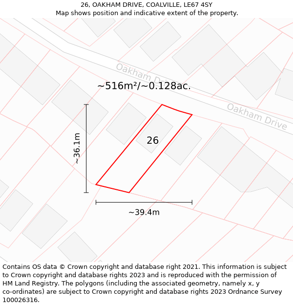 26, OAKHAM DRIVE, COALVILLE, LE67 4SY: Plot and title map