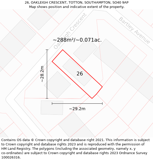 26, OAKLEIGH CRESCENT, TOTTON, SOUTHAMPTON, SO40 9AP: Plot and title map