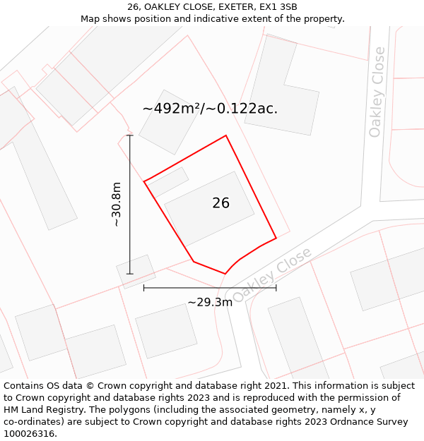 26, OAKLEY CLOSE, EXETER, EX1 3SB: Plot and title map