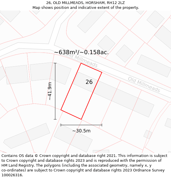 26, OLD MILLMEADS, HORSHAM, RH12 2LZ: Plot and title map