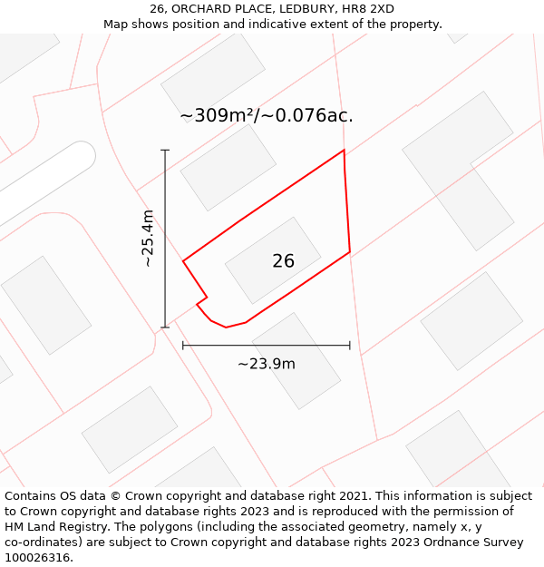 26, ORCHARD PLACE, LEDBURY, HR8 2XD: Plot and title map