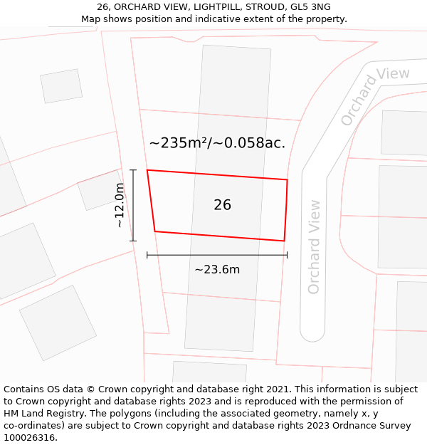 26, ORCHARD VIEW, LIGHTPILL, STROUD, GL5 3NG: Plot and title map