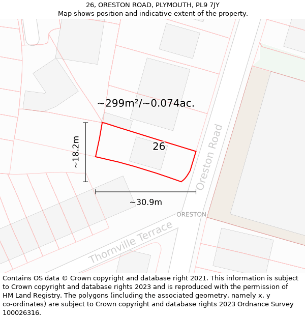 26, ORESTON ROAD, PLYMOUTH, PL9 7JY: Plot and title map