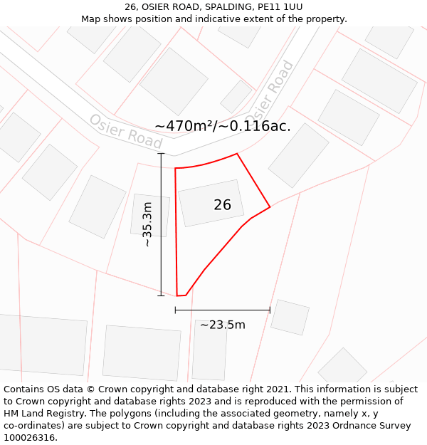 26, OSIER ROAD, SPALDING, PE11 1UU: Plot and title map