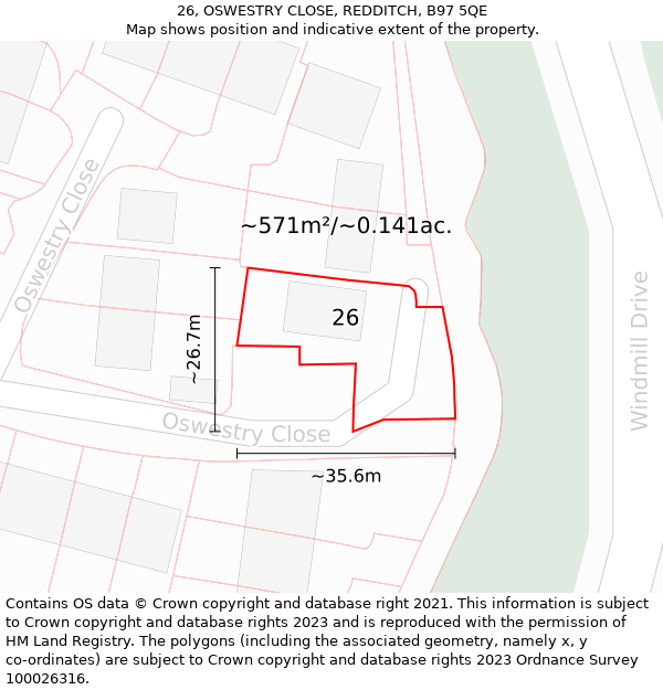 26, OSWESTRY CLOSE, REDDITCH, B97 5QE: Plot and title map