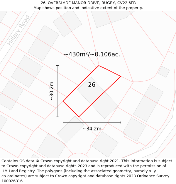 26, OVERSLADE MANOR DRIVE, RUGBY, CV22 6EB: Plot and title map