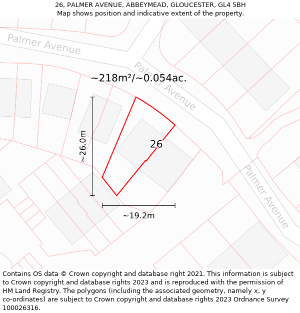 26, PALMER AVENUE, ABBEYMEAD, GLOUCESTER, GL4 5BH: Plot and title map