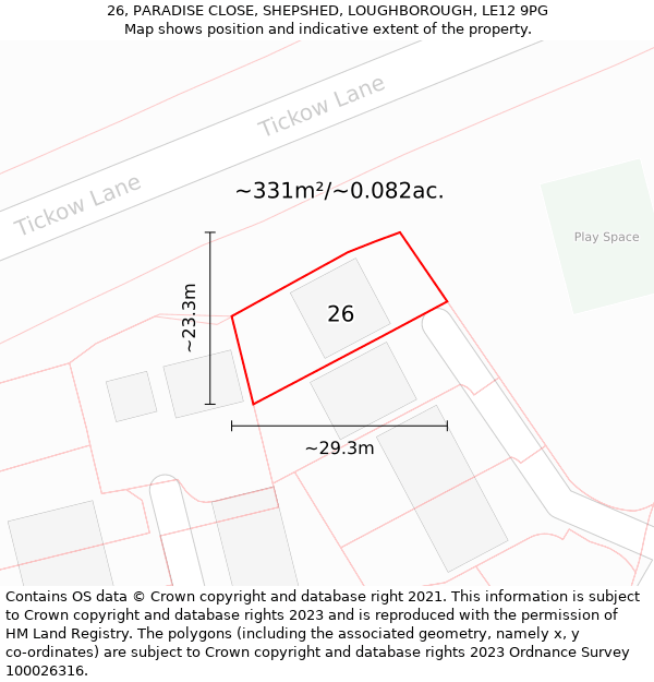 26, PARADISE CLOSE, SHEPSHED, LOUGHBOROUGH, LE12 9PG: Plot and title map