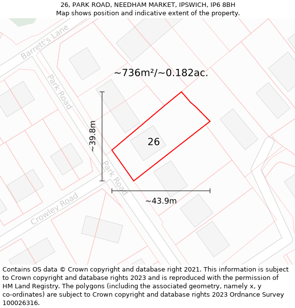 26, PARK ROAD, NEEDHAM MARKET, IPSWICH, IP6 8BH: Plot and title map