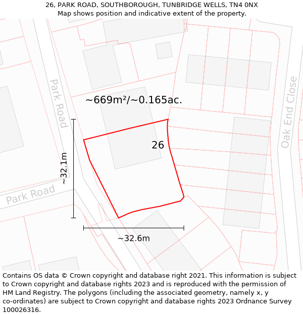 26, PARK ROAD, SOUTHBOROUGH, TUNBRIDGE WELLS, TN4 0NX: Plot and title map