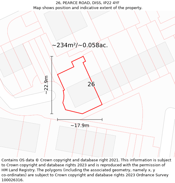 26, PEARCE ROAD, DISS, IP22 4YF: Plot and title map