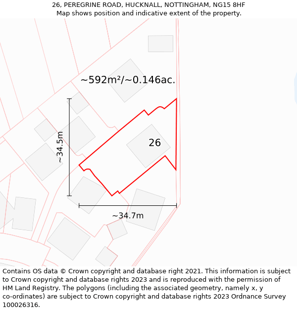 26, PEREGRINE ROAD, HUCKNALL, NOTTINGHAM, NG15 8HF: Plot and title map