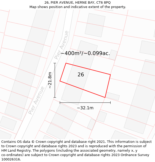 26, PIER AVENUE, HERNE BAY, CT6 8PQ: Plot and title map