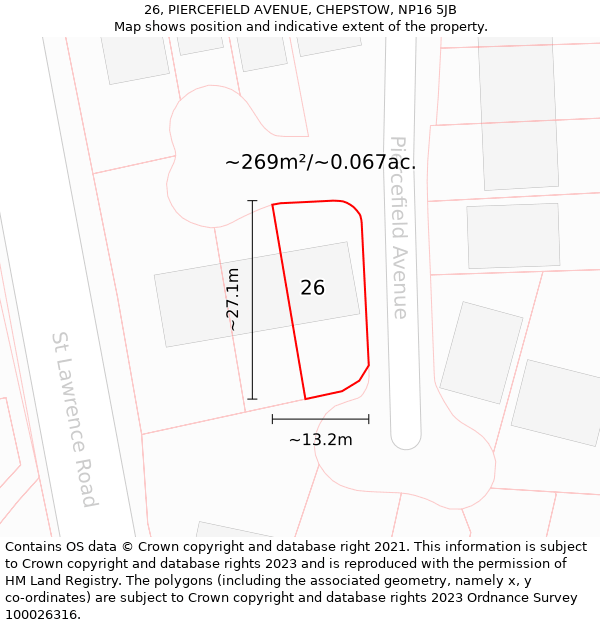 26, PIERCEFIELD AVENUE, CHEPSTOW, NP16 5JB: Plot and title map