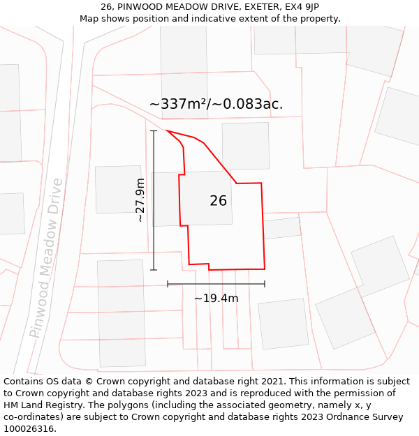 26, PINWOOD MEADOW DRIVE, EXETER, EX4 9JP: Plot and title map