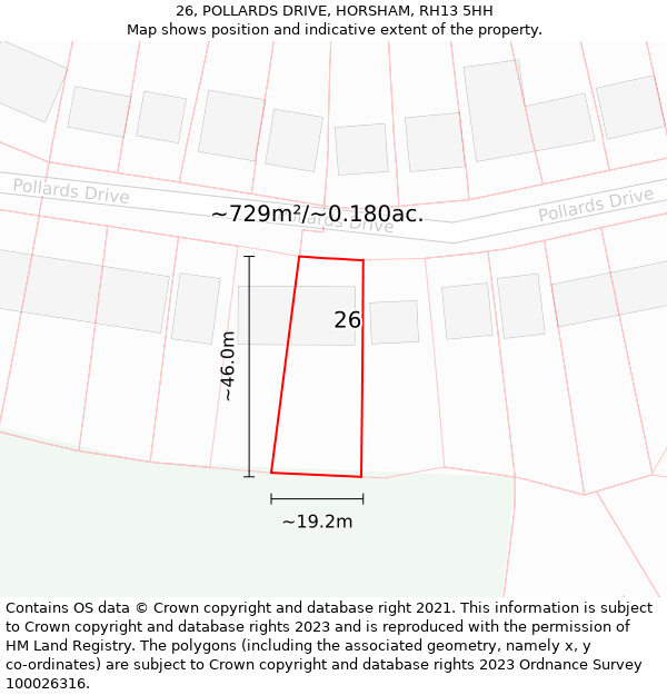 26, POLLARDS DRIVE, HORSHAM, RH13 5HH: Plot and title map