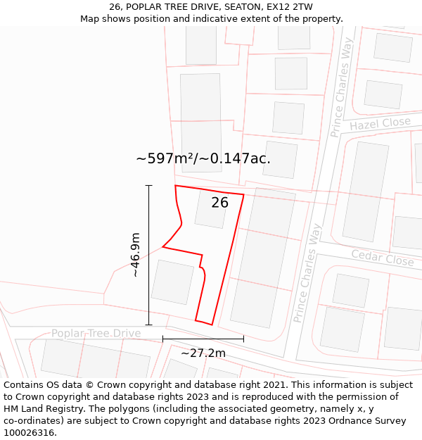 26, POPLAR TREE DRIVE, SEATON, EX12 2TW: Plot and title map
