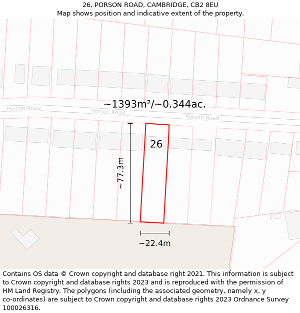 26, PORSON ROAD, CAMBRIDGE, CB2 8EU: Plot and title map