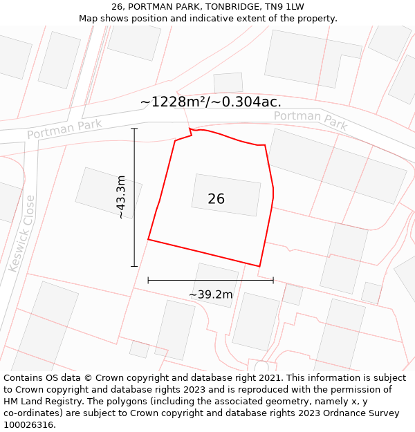 26, PORTMAN PARK, TONBRIDGE, TN9 1LW: Plot and title map