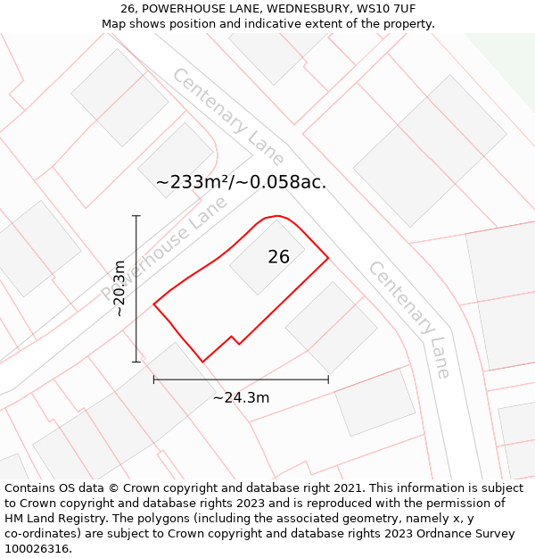 26, POWERHOUSE LANE, WEDNESBURY, WS10 7UF: Plot and title map