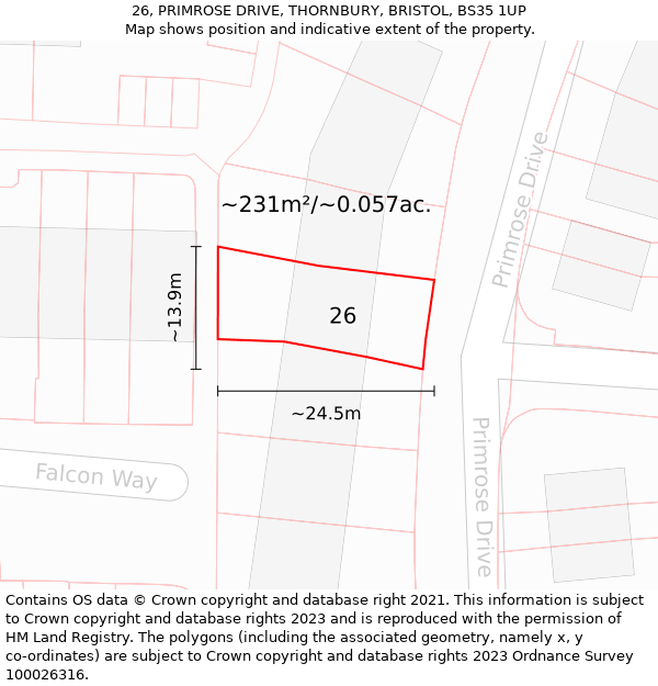 26, PRIMROSE DRIVE, THORNBURY, BRISTOL, BS35 1UP: Plot and title map