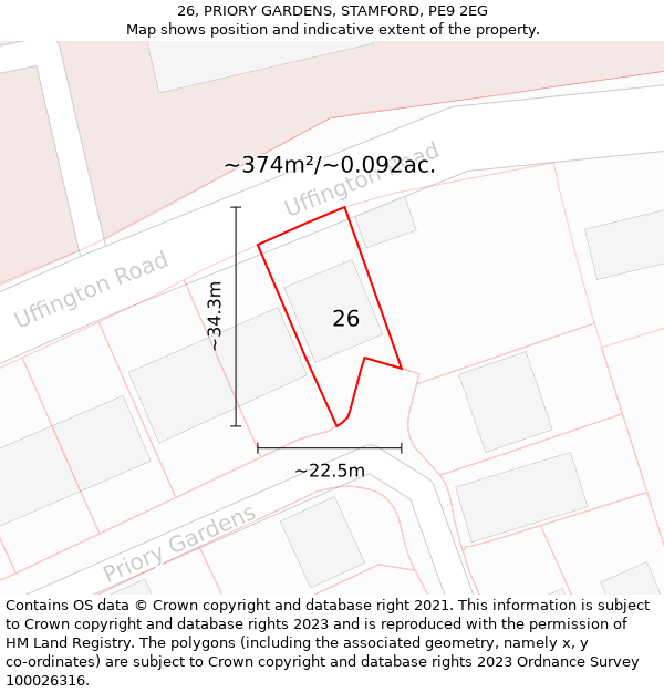 26, PRIORY GARDENS, STAMFORD, PE9 2EG: Plot and title map