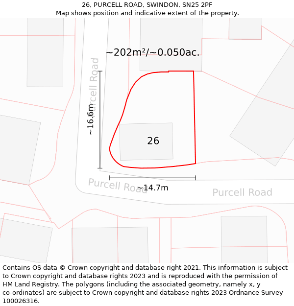 26, PURCELL ROAD, SWINDON, SN25 2PF: Plot and title map