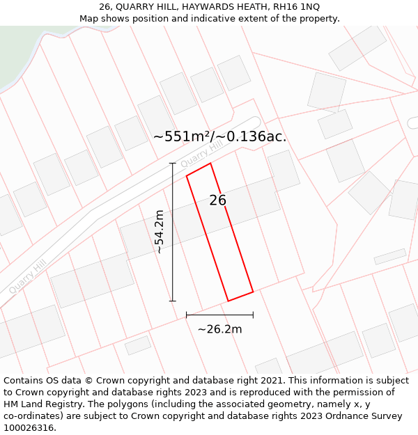 26, QUARRY HILL, HAYWARDS HEATH, RH16 1NQ: Plot and title map