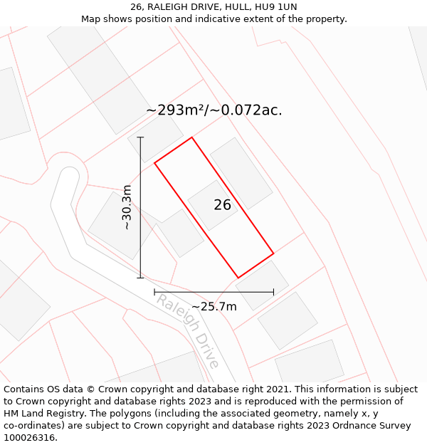 26, RALEIGH DRIVE, HULL, HU9 1UN: Plot and title map