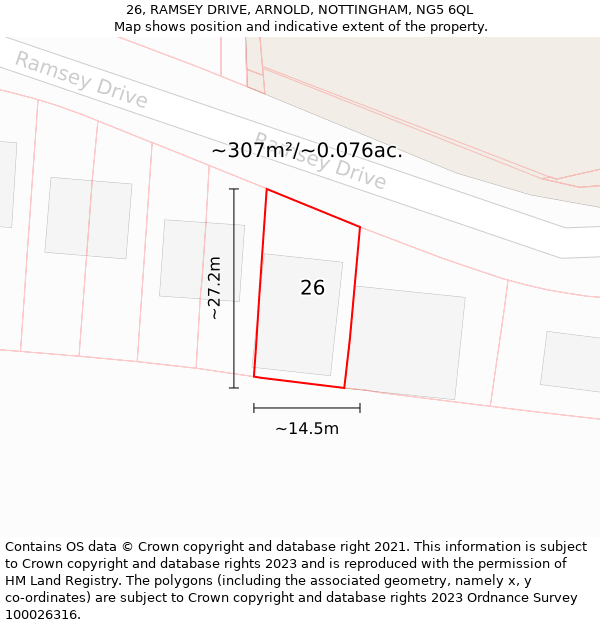 26, RAMSEY DRIVE, ARNOLD, NOTTINGHAM, NG5 6QL: Plot and title map