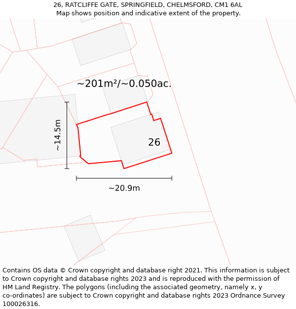 26, RATCLIFFE GATE, SPRINGFIELD, CHELMSFORD, CM1 6AL: Plot and title map