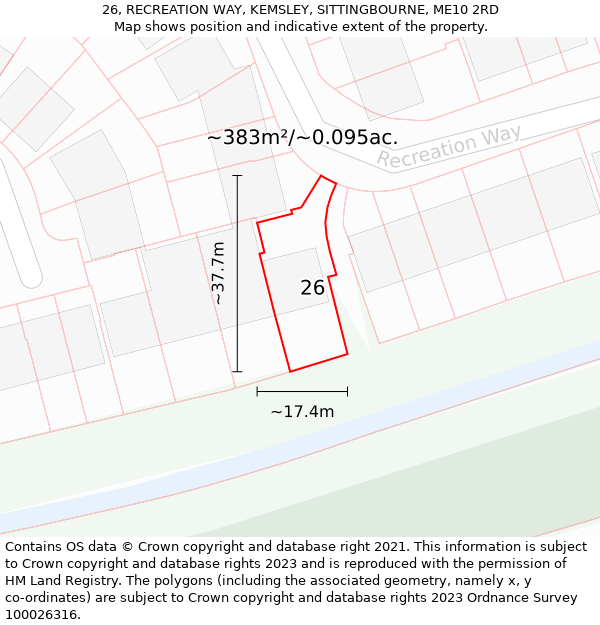 26, RECREATION WAY, KEMSLEY, SITTINGBOURNE, ME10 2RD: Plot and title map