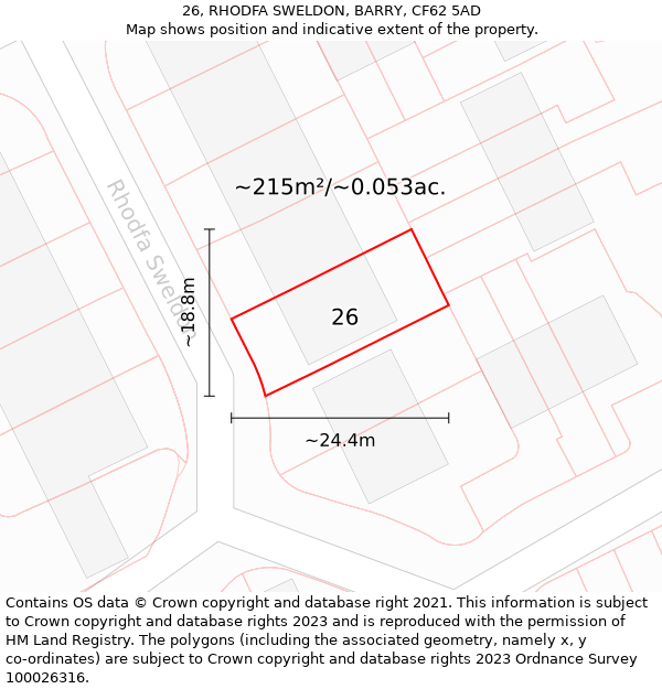 26, RHODFA SWELDON, BARRY, CF62 5AD: Plot and title map