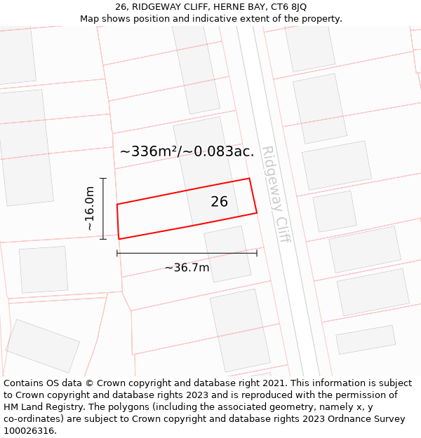 26, RIDGEWAY CLIFF, HERNE BAY, CT6 8JQ: Plot and title map