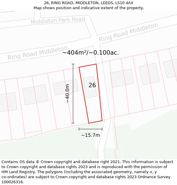 26, RING ROAD, MIDDLETON, LEEDS, LS10 4AX: Plot and title map