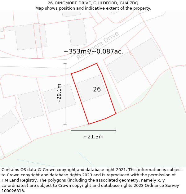 26, RINGMORE DRIVE, GUILDFORD, GU4 7DQ: Plot and title map