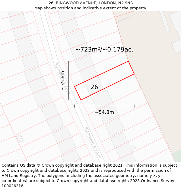26, RINGWOOD AVENUE, LONDON, N2 9NS: Plot and title map