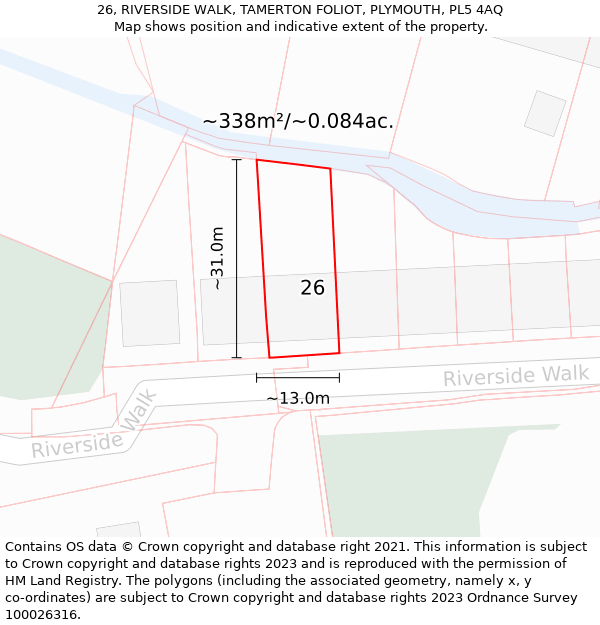 26, RIVERSIDE WALK, TAMERTON FOLIOT, PLYMOUTH, PL5 4AQ: Plot and title map