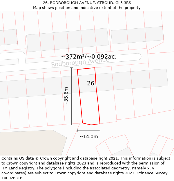 26, RODBOROUGH AVENUE, STROUD, GL5 3RS: Plot and title map