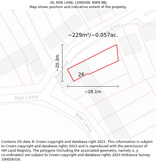 26, ROE LANE, LONDON, NW9 9BJ: Plot and title map