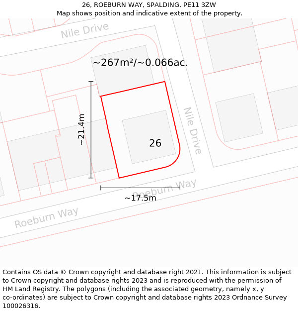 26, ROEBURN WAY, SPALDING, PE11 3ZW: Plot and title map